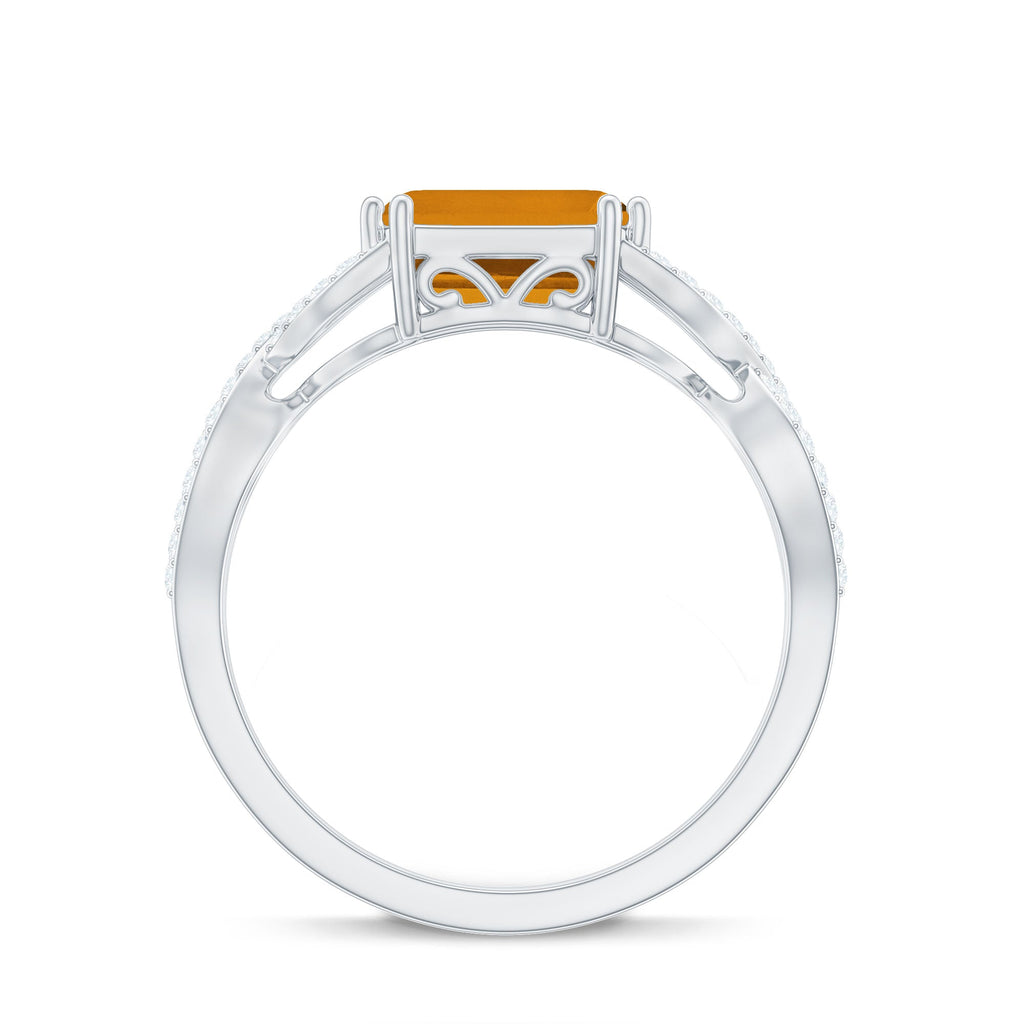 Natural Citrine Diamond Emerald Cut Engagement Ring in East West Style