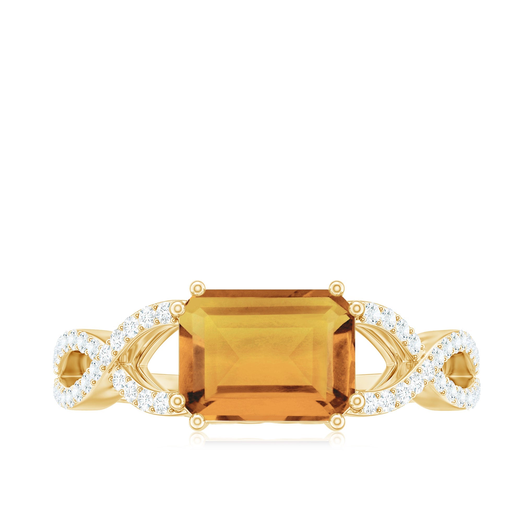 Natural Citrine Diamond Emerald Cut Engagement Ring in East West Style