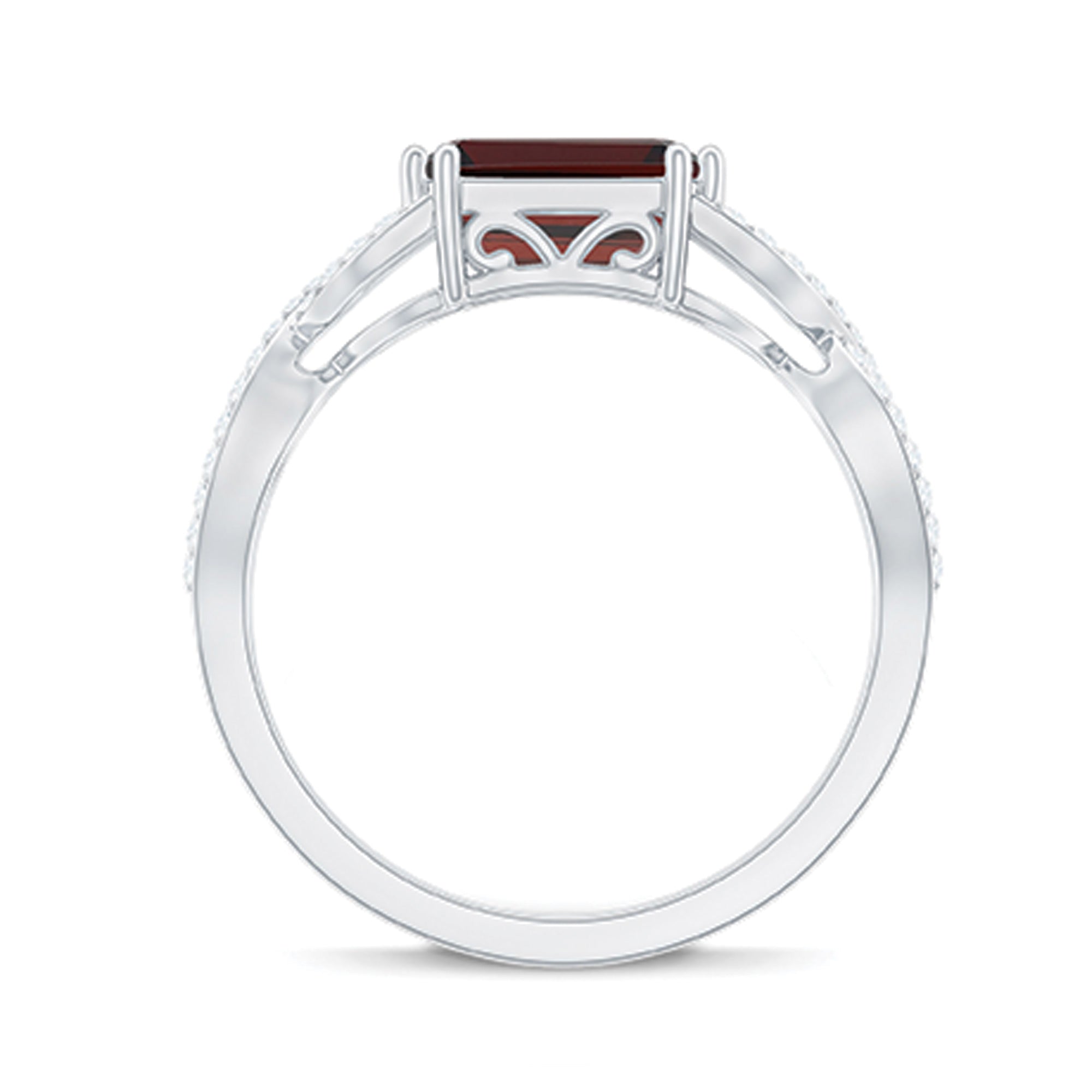 Certified Real Garnet Diamond Emerald Cut Engagement Ring in East West Style