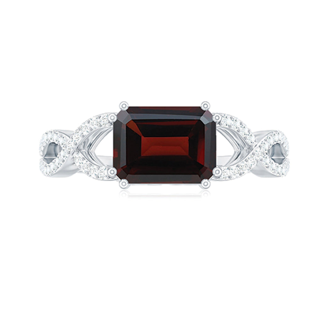 Certified Real Garnet Diamond Emerald Cut Engagement Ring in East West Style