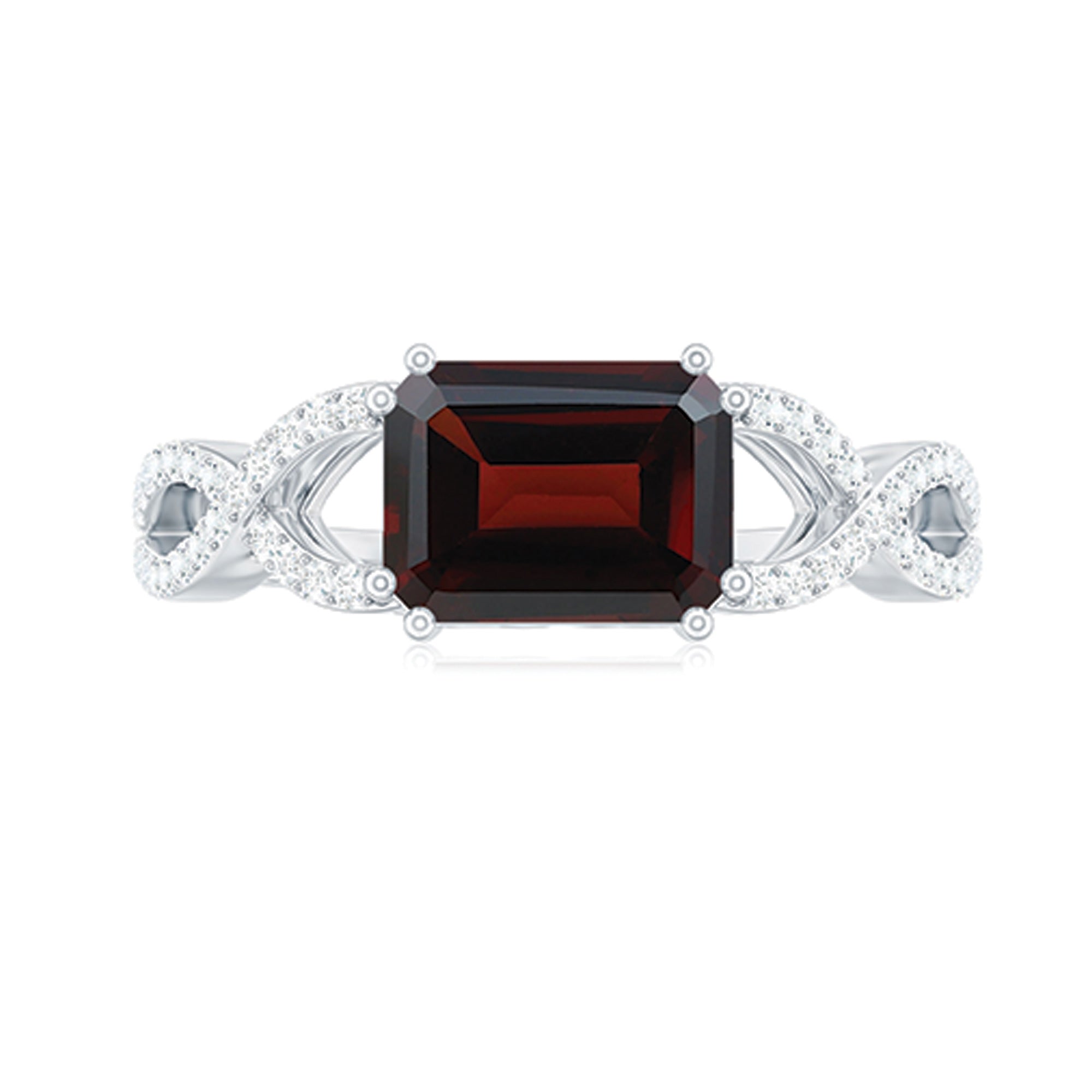 Certified Real Garnet Diamond Emerald Cut Engagement Ring in East West Style