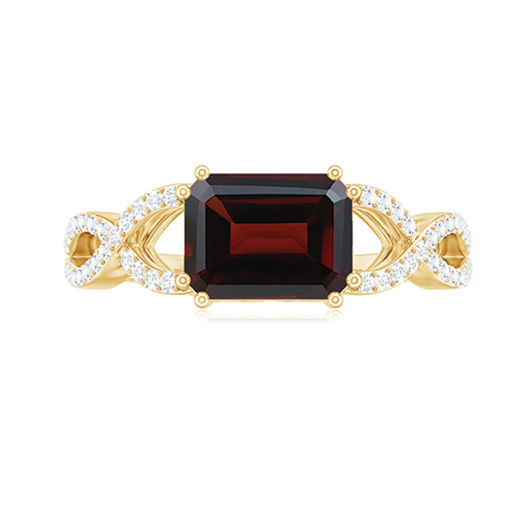 Certified Real Garnet Diamond Emerald Cut Engagement Ring in East West Style