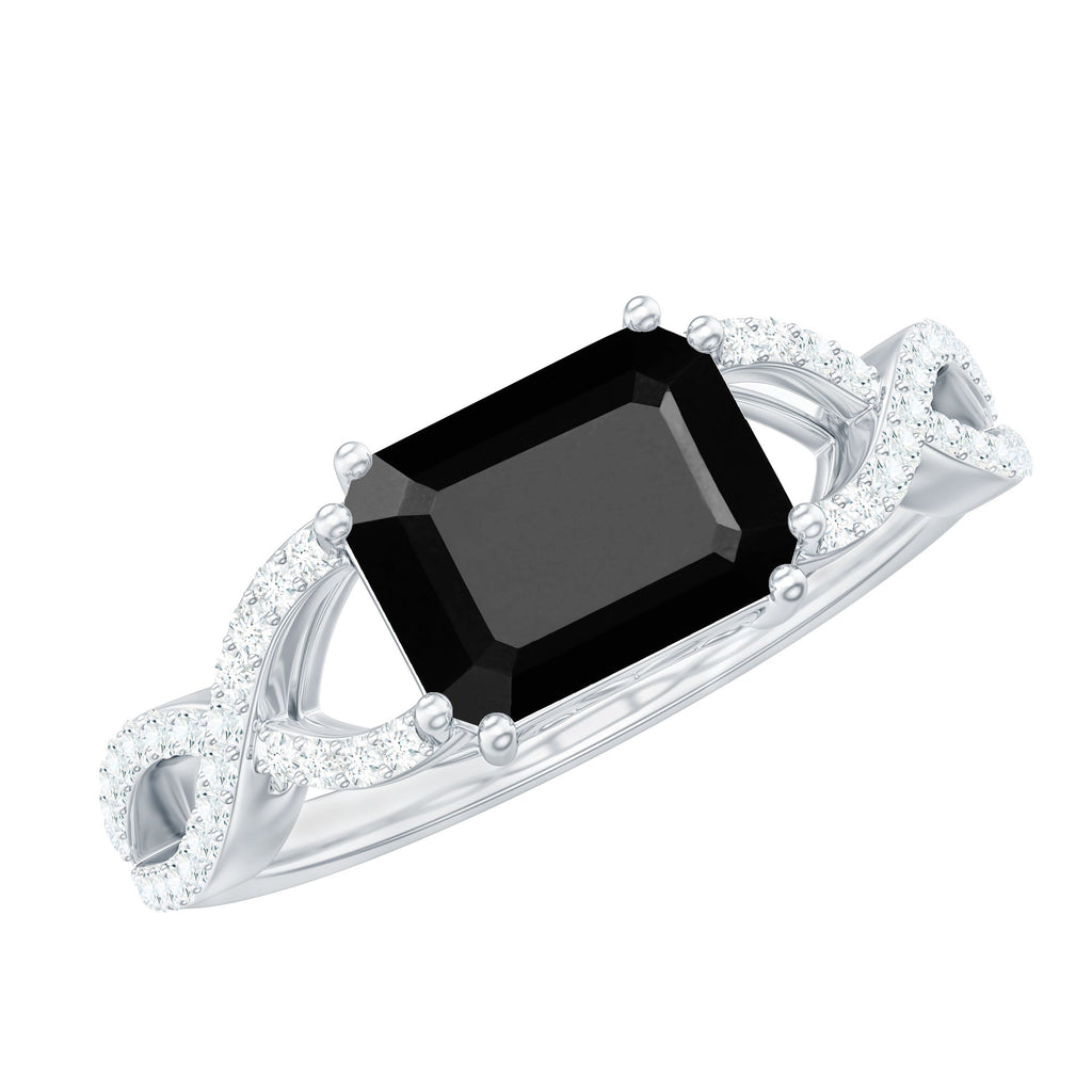East West Style 1.6 Carat Lab Grown Black and White Diamond Engagement Ring with Crossover Shank