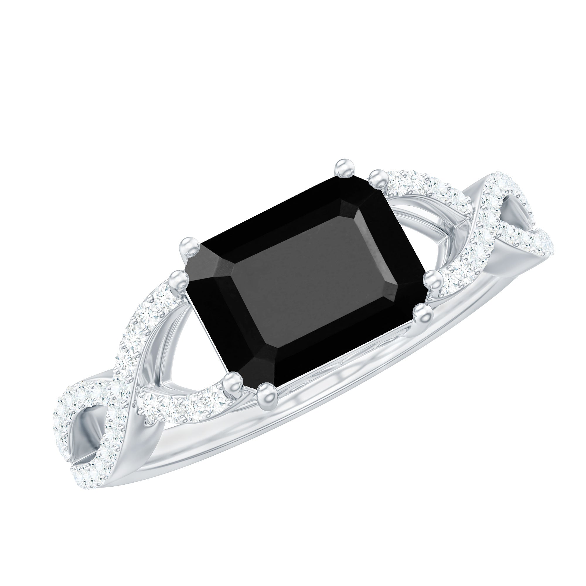 East West Style 1.6 Carat Lab Grown Black and White Diamond Engagement Ring with Crossover Shank