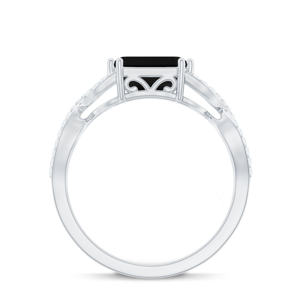 East West Style 1.6 Carat Lab Grown Black and White Diamond Engagement Ring with Crossover Shank