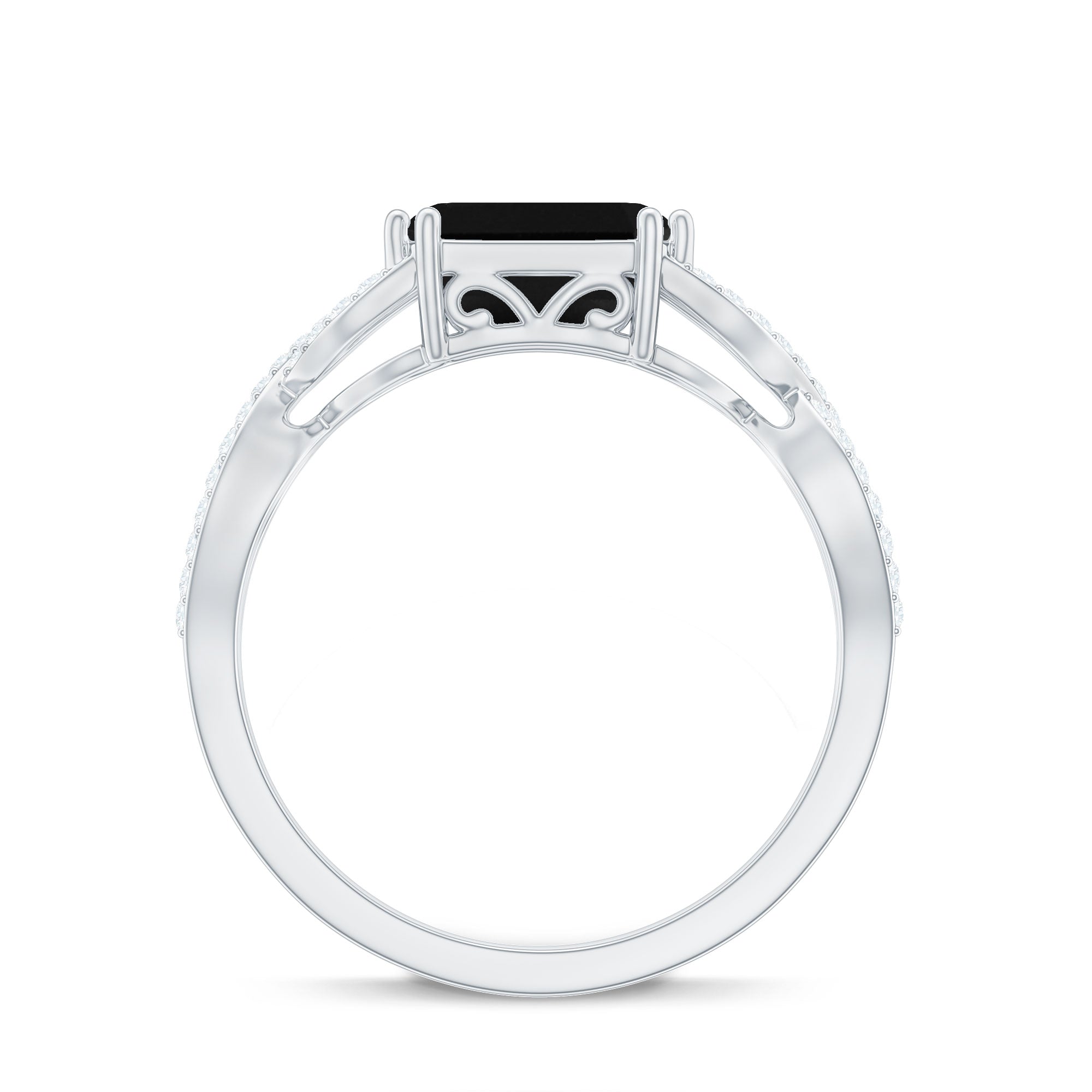 East West Style 1.6 Carat Lab Grown Black and White Diamond Engagement Ring with Crossover Shank