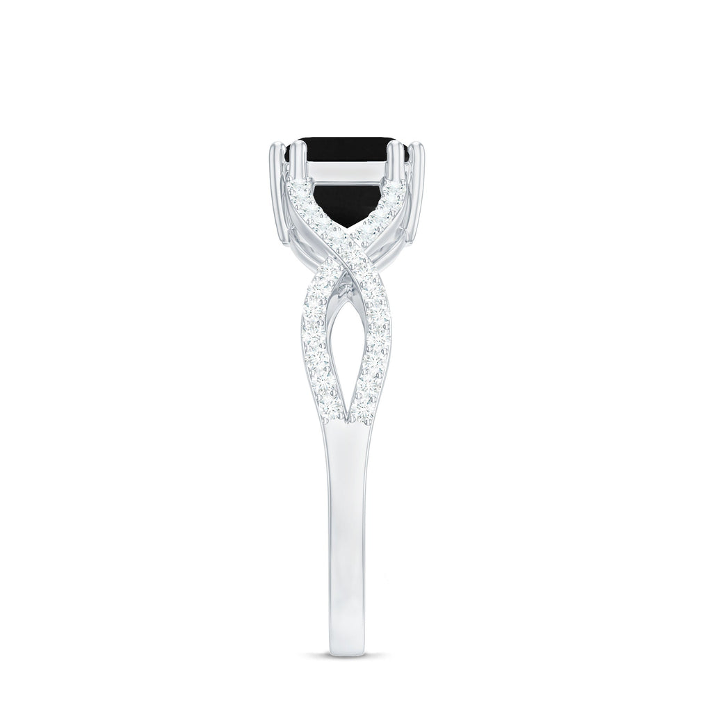 East West Style 1.6 Carat Lab Grown Black and White Diamond Engagement Ring with Crossover Shank