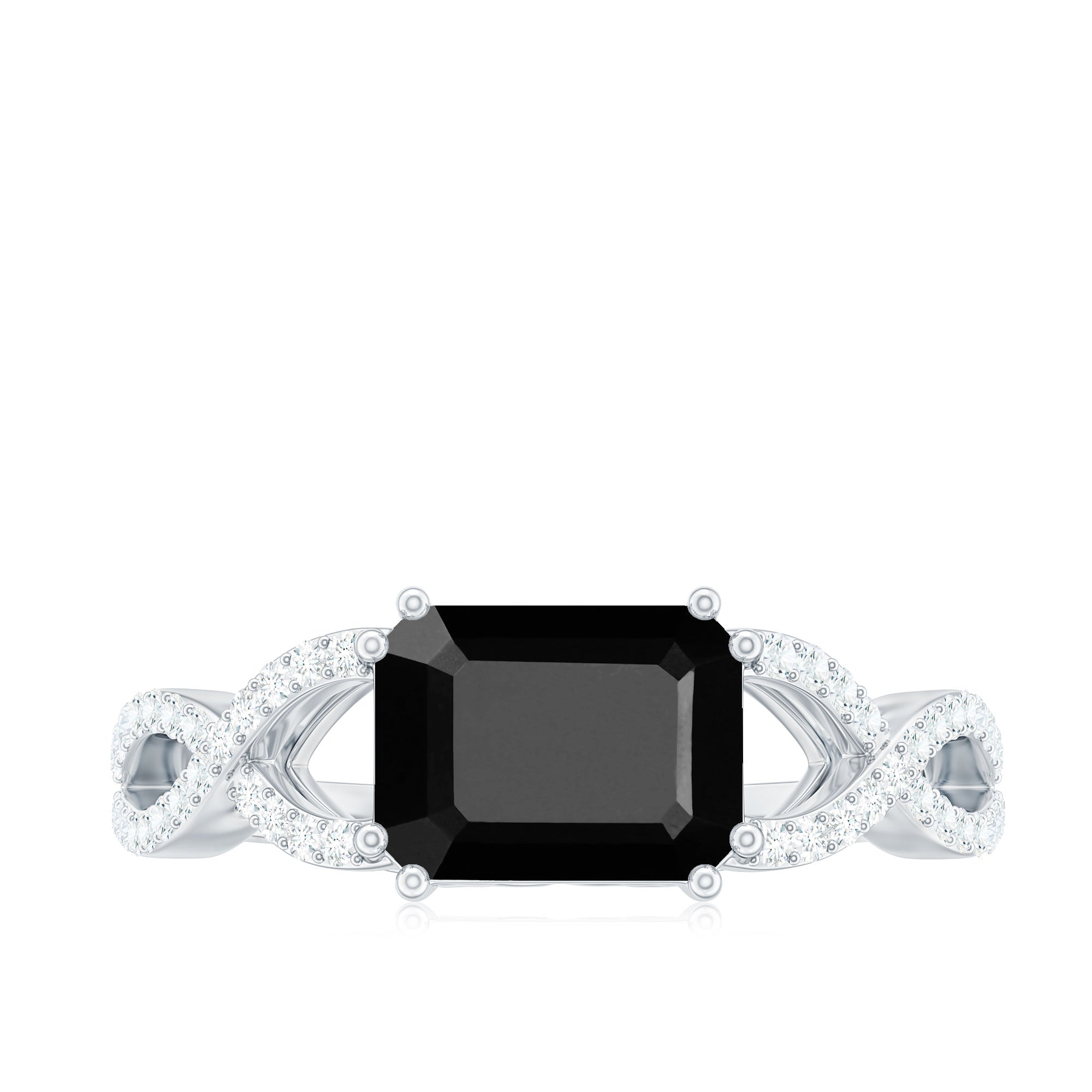 East West Style 1.6 Carat Lab Grown Black and White Diamond Engagement Ring with Crossover Shank