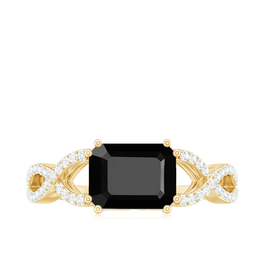 East West Style 1.6 Carat Lab Grown Black and White Diamond Engagement Ring with Crossover Shank