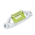 1.8 Carat Emerald Cut Peridot Engagement Ring Diamond Crossover Shank