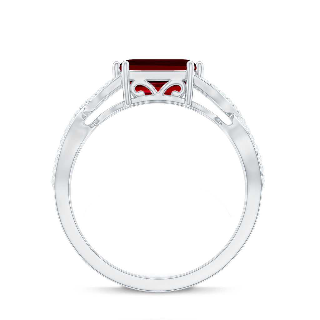 Emerald Cut Created Ruby East-West Crossover Ring with Diamond