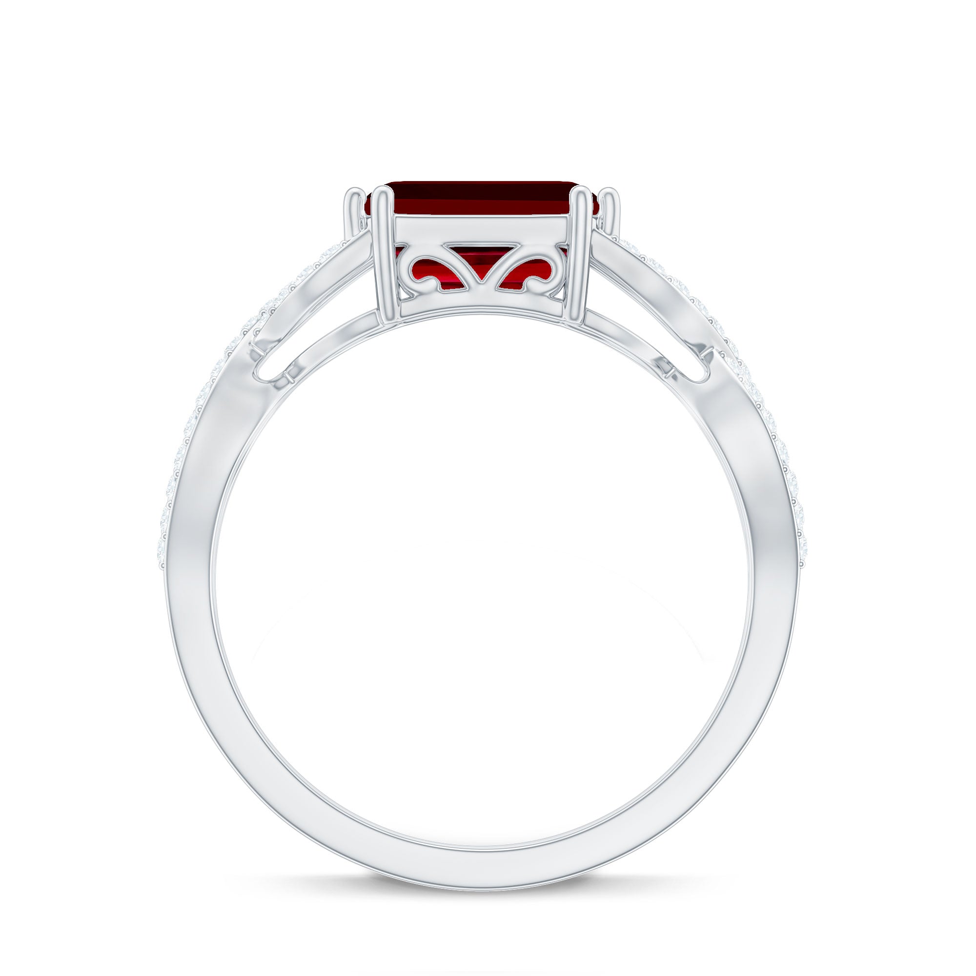 Emerald Cut Created Ruby East-West Crossover Ring with Diamond
