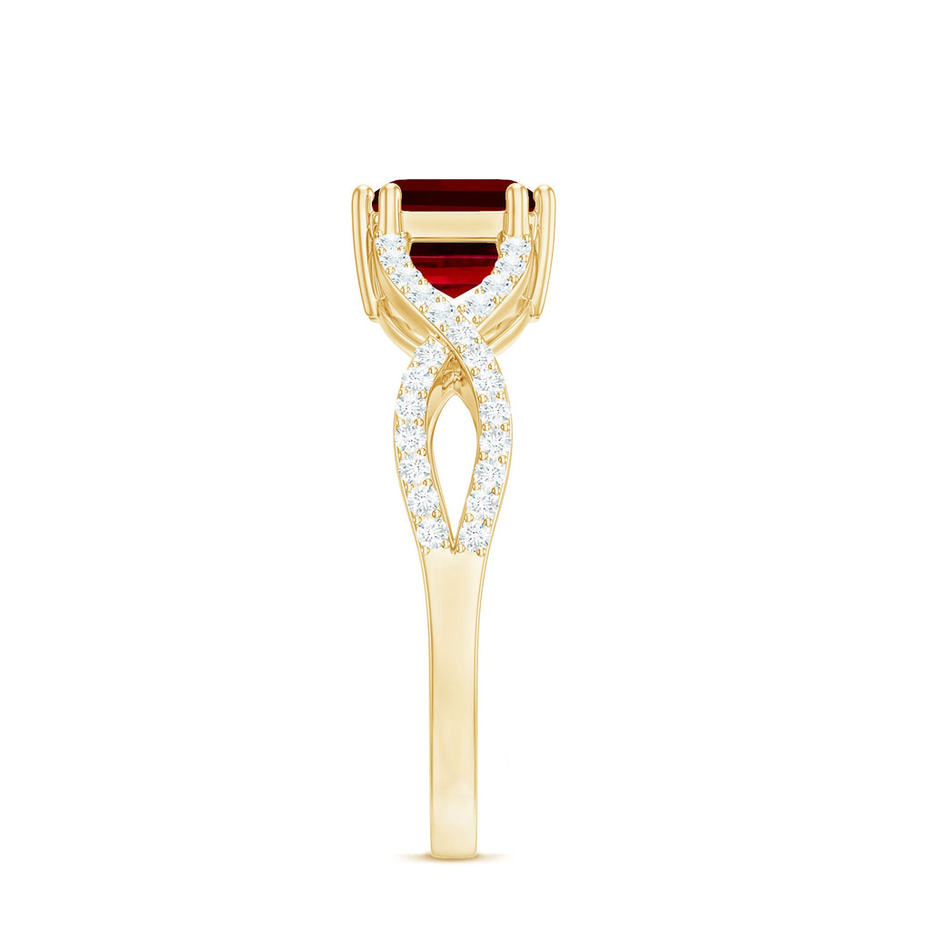 Emerald Cut Created Ruby East-West Crossover Ring with Diamond