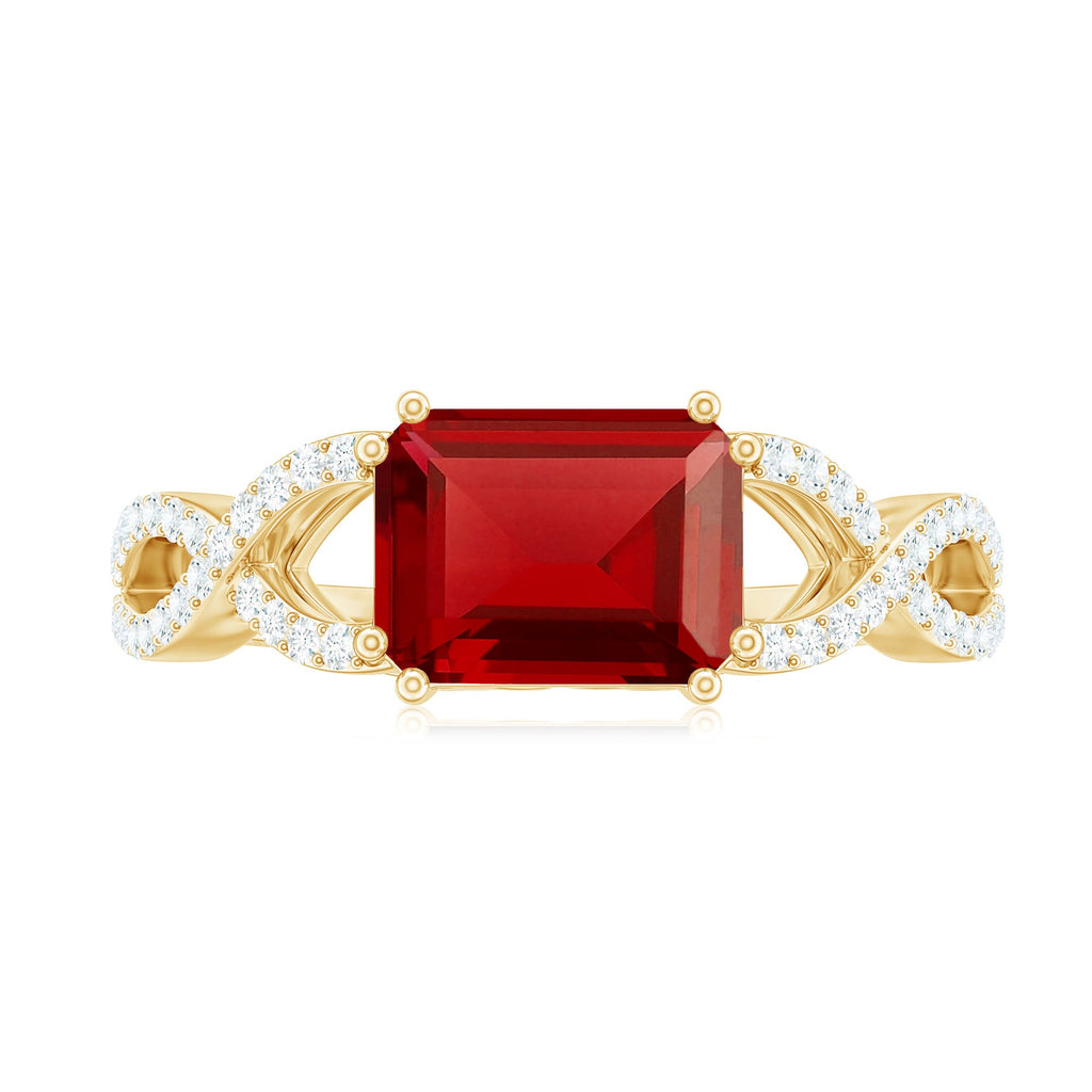 Emerald Cut Created Ruby East-West Crossover Ring with Diamond