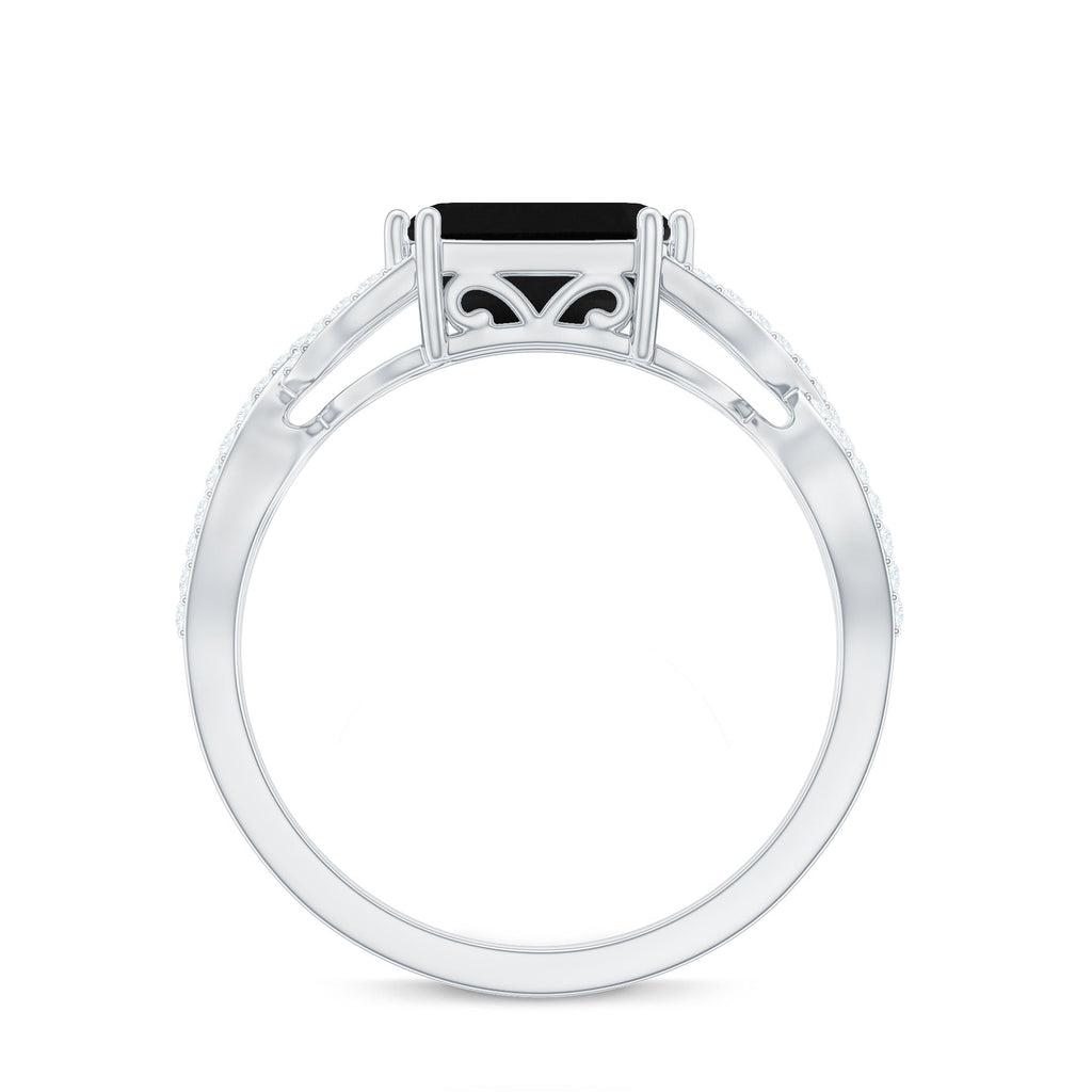 Designer Black Onyx Crossover Engagement Ring with Diamonds