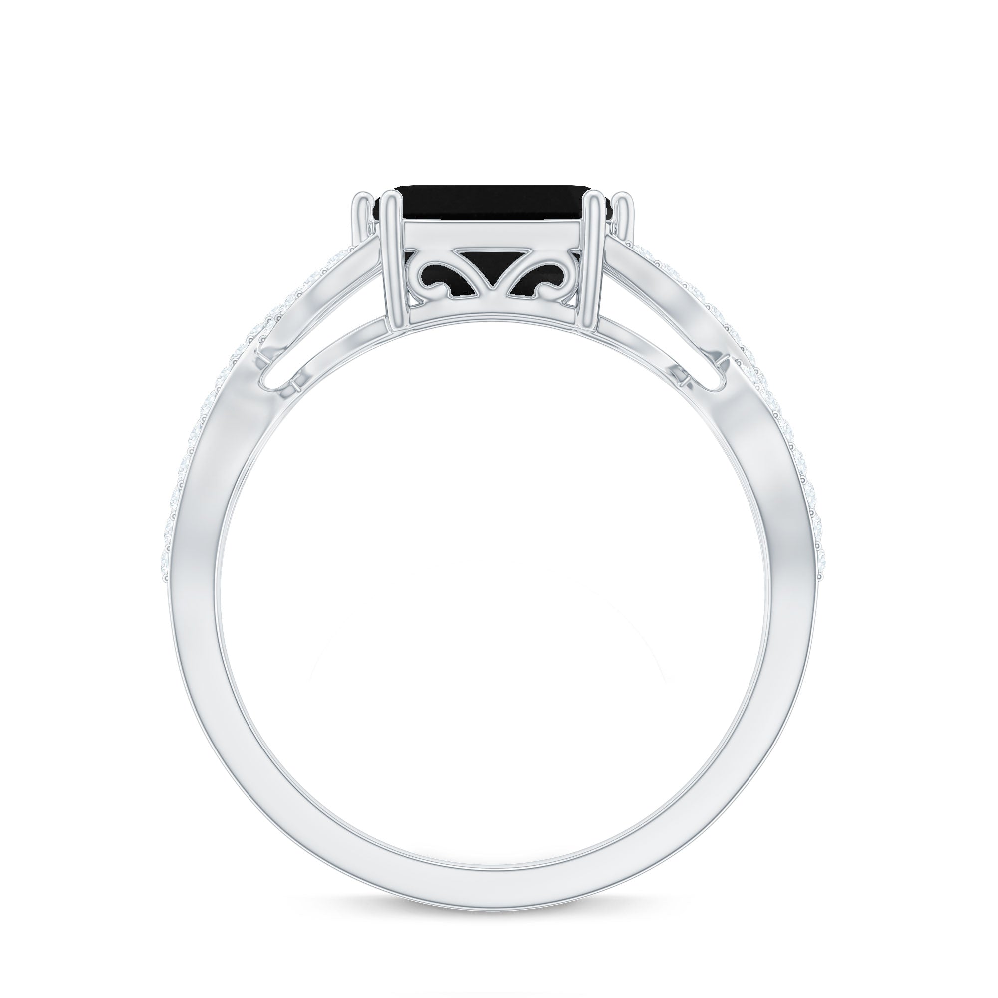 Designer Black Onyx Crossover Engagement Ring with Diamonds