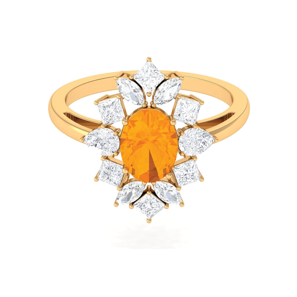 1 Carat Oval Fire Opal Cocktail Engagement Ring with Moissanite