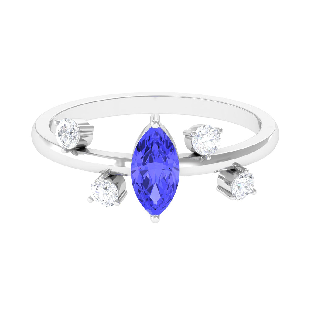 0.6 Carat Marquise Tanzanite Solitaire Ring with Scatter Diamond