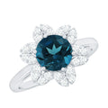 1.3 Carat Round London Blue Topaz Floral Engagement Ring with Diamond