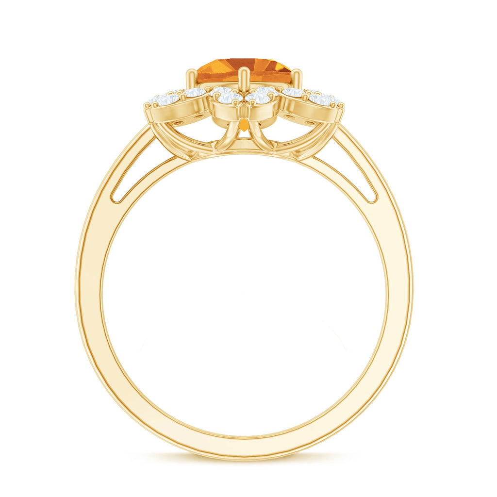 Natural Citrine Floral Engagement Ring with Diamond