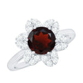 Certified Natural 2.3 Carat Garnet Flower Engagement Ring with Diamond