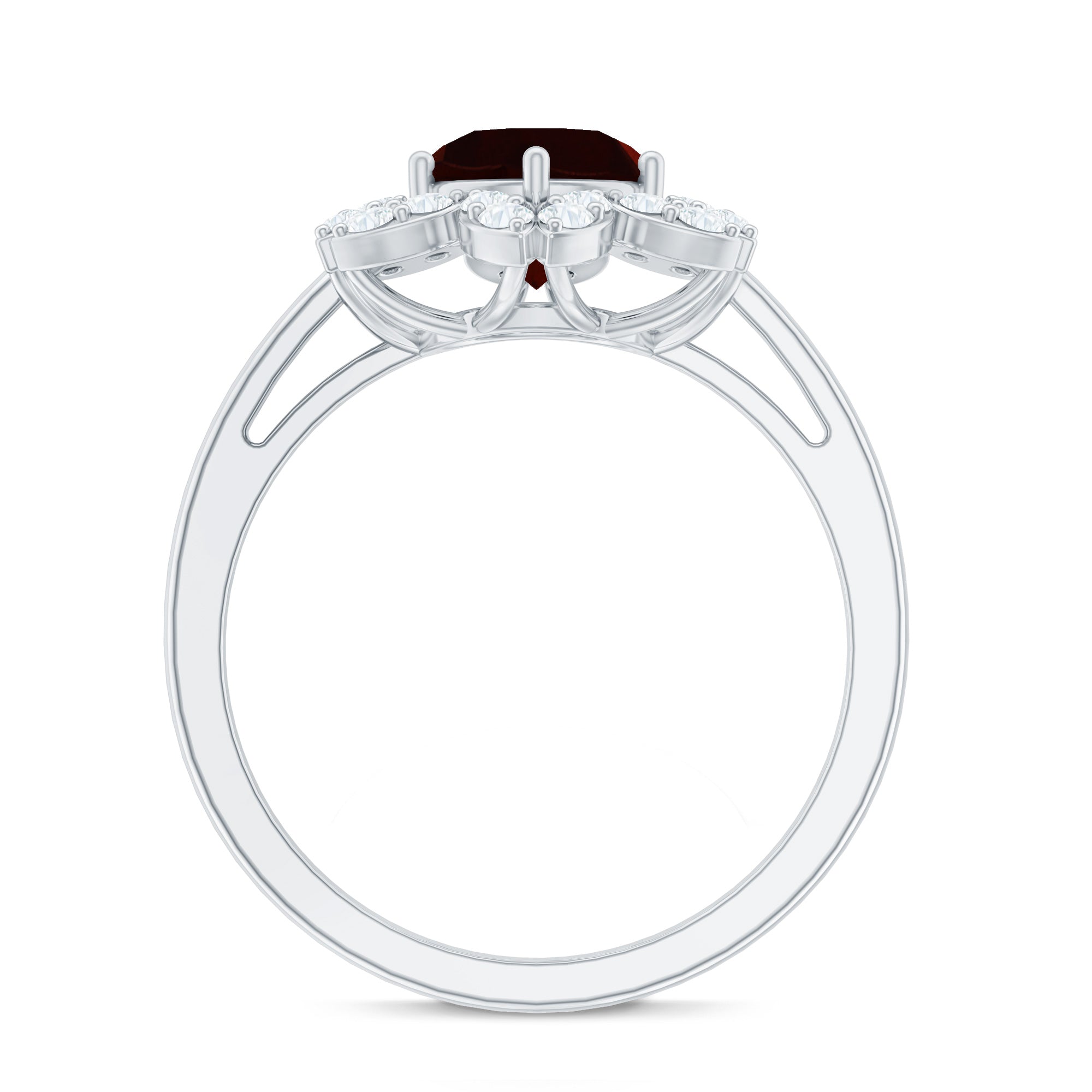 Certified Natural 2.3 Carat Garnet Flower Engagement Ring with Diamond