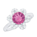 Real 1.2 Carat Round Pink Tourmaline Flower Engagement Ring with Diamond