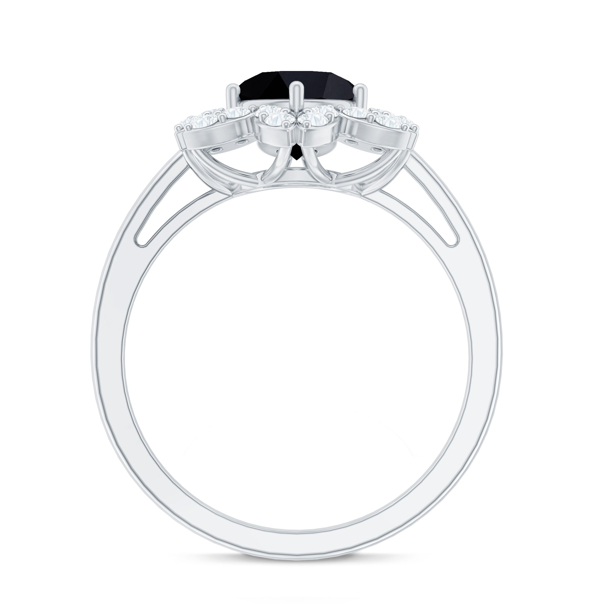 Natural 2.6 Carat Black Spinel Flower Engagement Ring with Diamond
