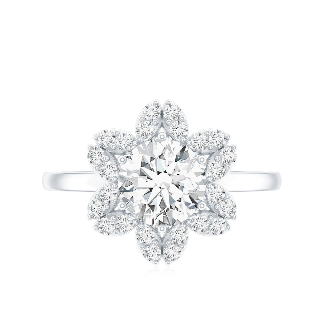Certified Moissanite Flower Halo Engagement Ring for Women
