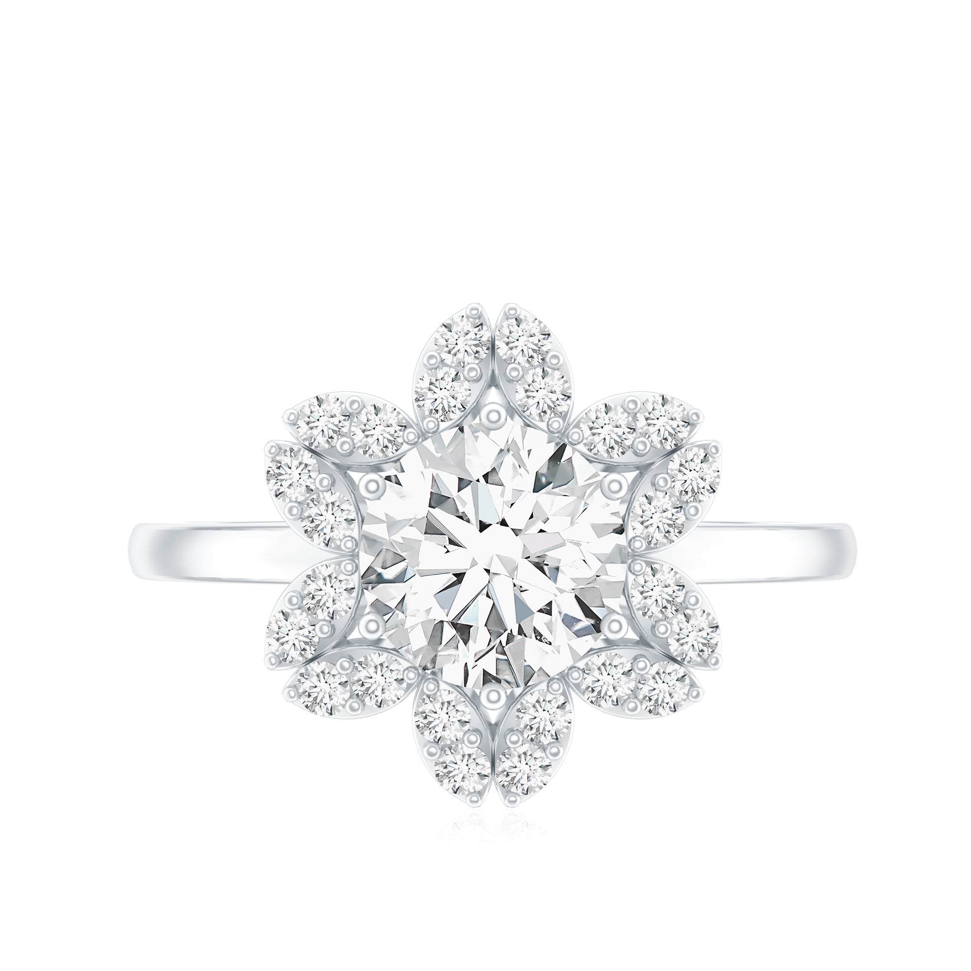 Certified Moissanite Flower Halo Engagement Ring for Women