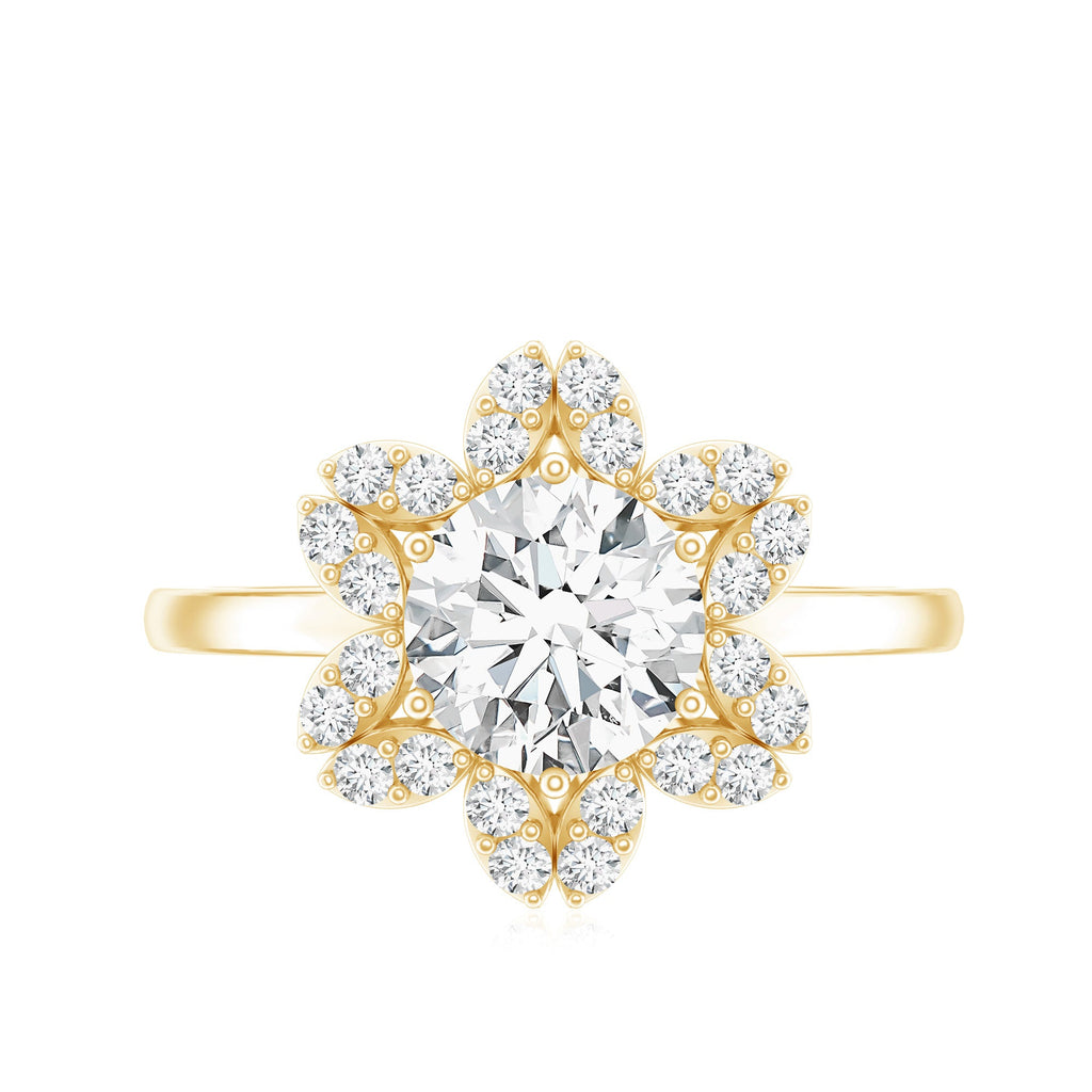 Certified Moissanite Flower Halo Engagement Ring for Women