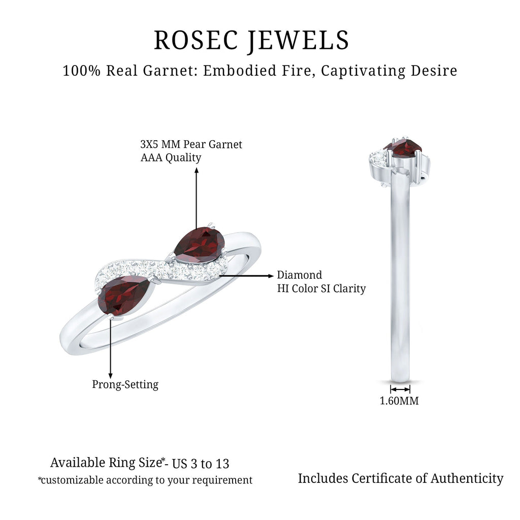 Real Garnet 2 Stone Infinity Promise Ring with Diamond
