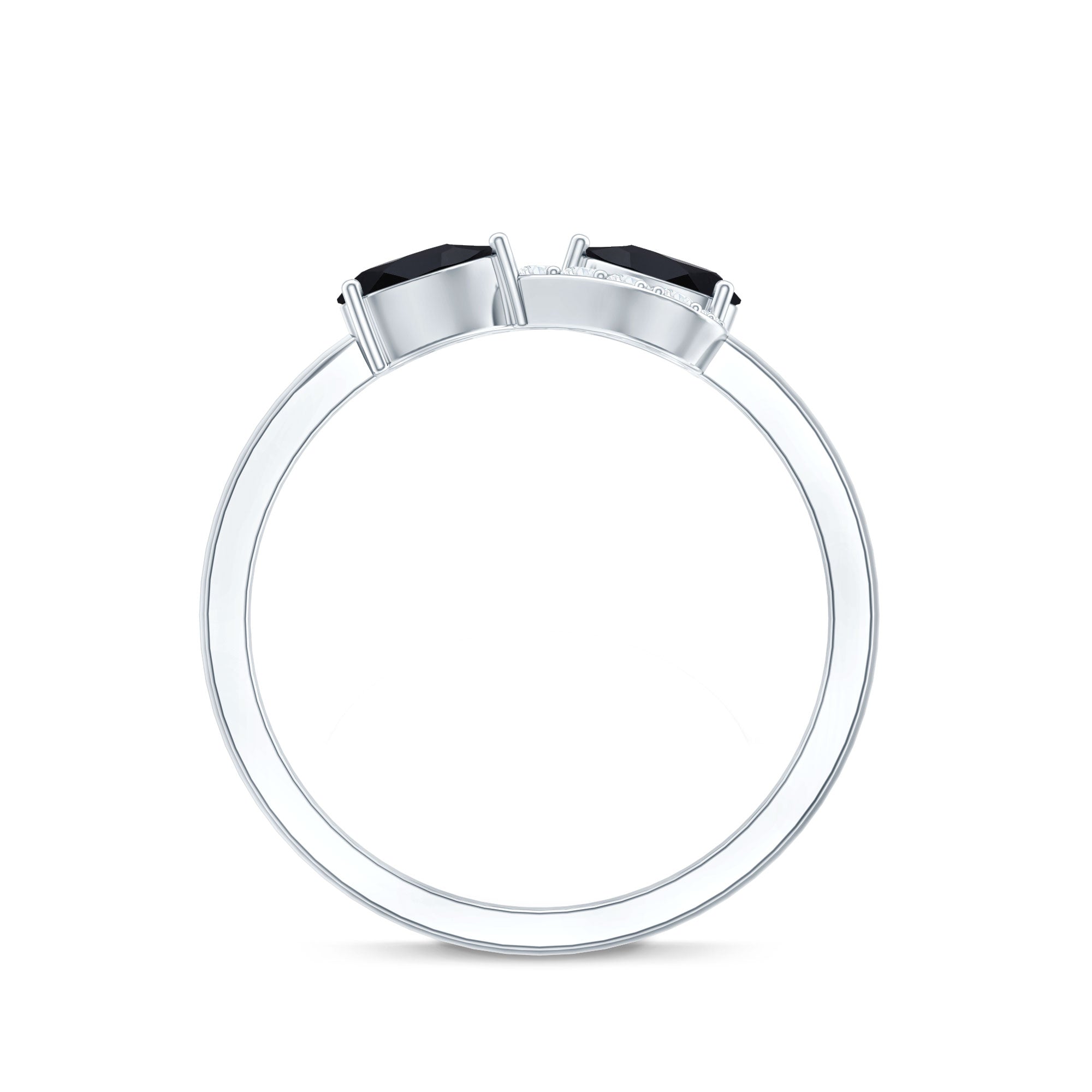 Natural Black Spinel Diamond 2 Stone Promise Ring in East West Style