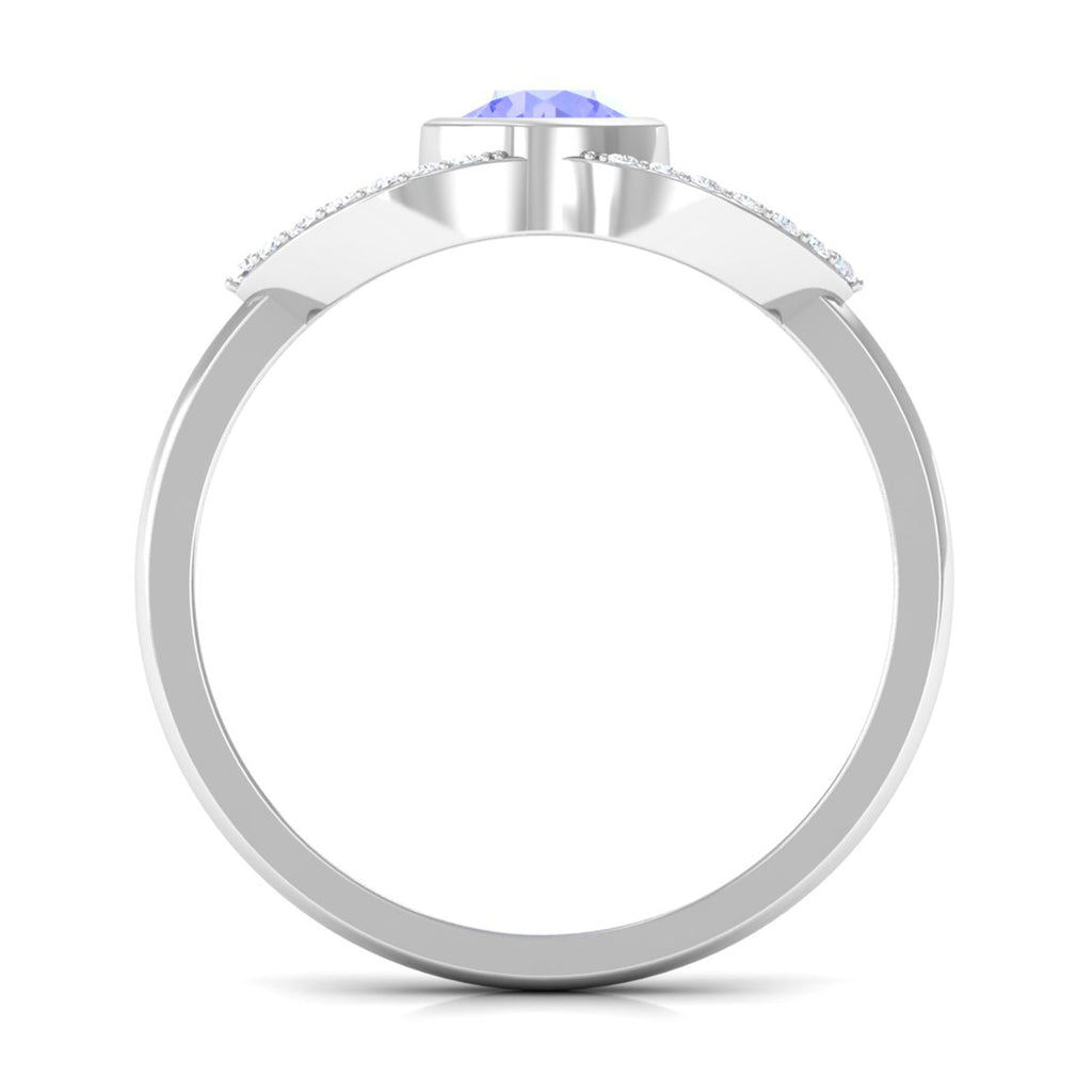 Bezel Set Tanzanite Solitaire Split Shank Ring with Diamond