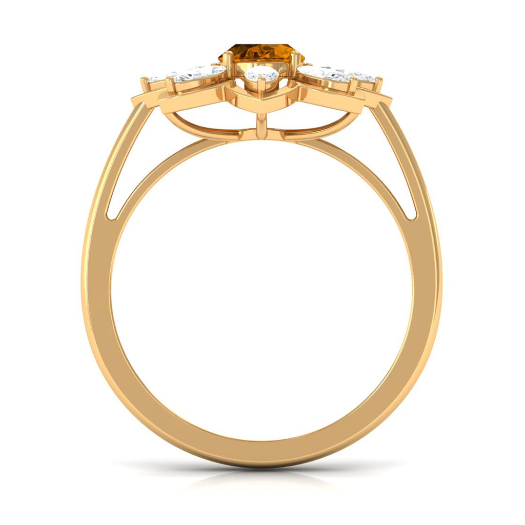 1 Carat Oval Cut Citrine Flower Engagement Ring with Diamond Stones