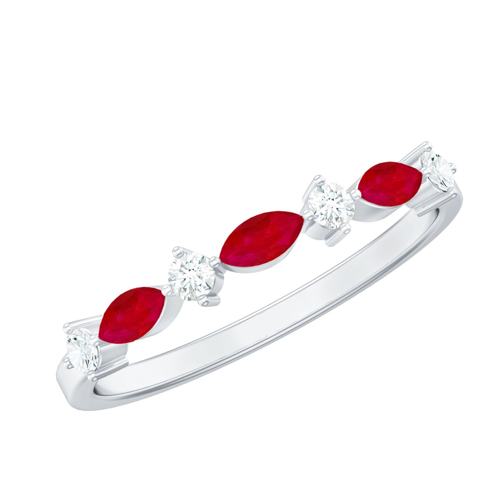 Natural Marquise Ruby Diamond Half Eternity Ring for Anniversary