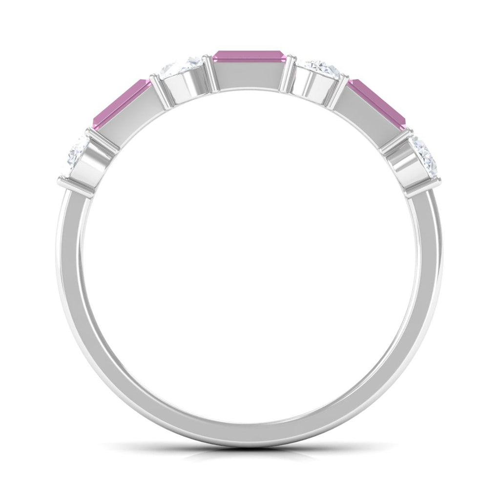 Natural Pink Tourmaline Semi Eternity Ring with Moissanite