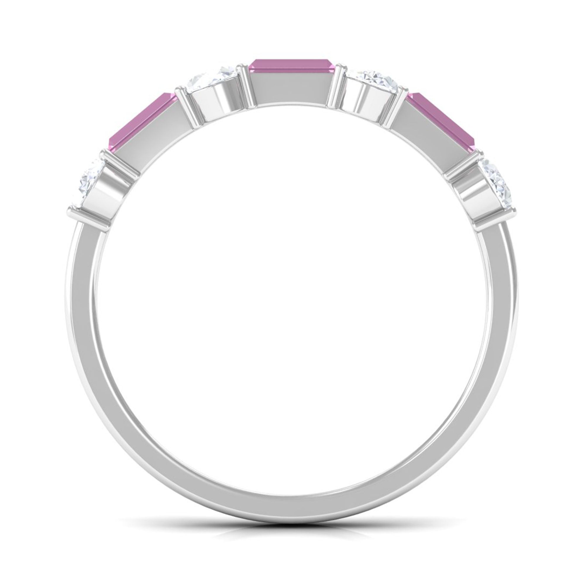 Natural Pink Tourmaline Semi Eternity Ring with Moissanite