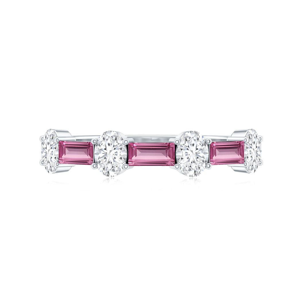 Natural Pink Tourmaline Semi Eternity Ring with Moissanite