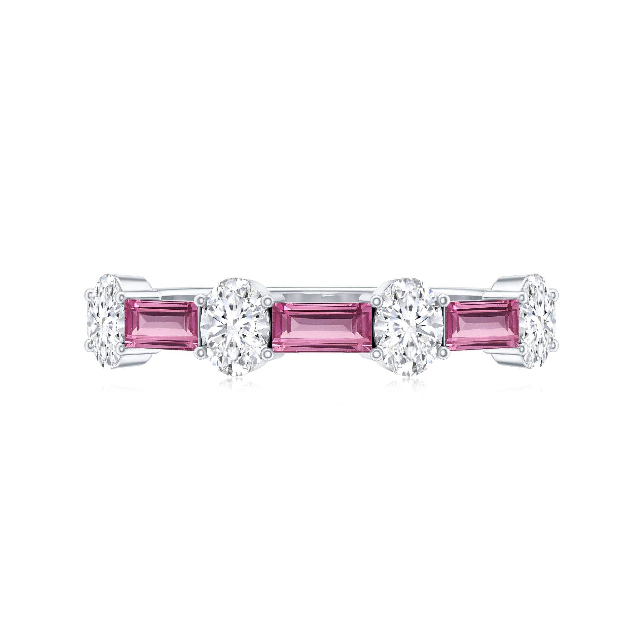 Natural Pink Tourmaline Semi Eternity Ring with Moissanite