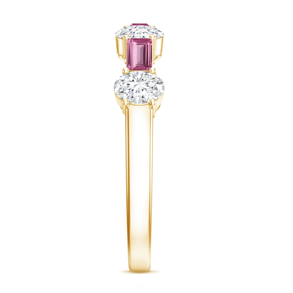 Natural Pink Tourmaline Semi Eternity Ring with Moissanite
