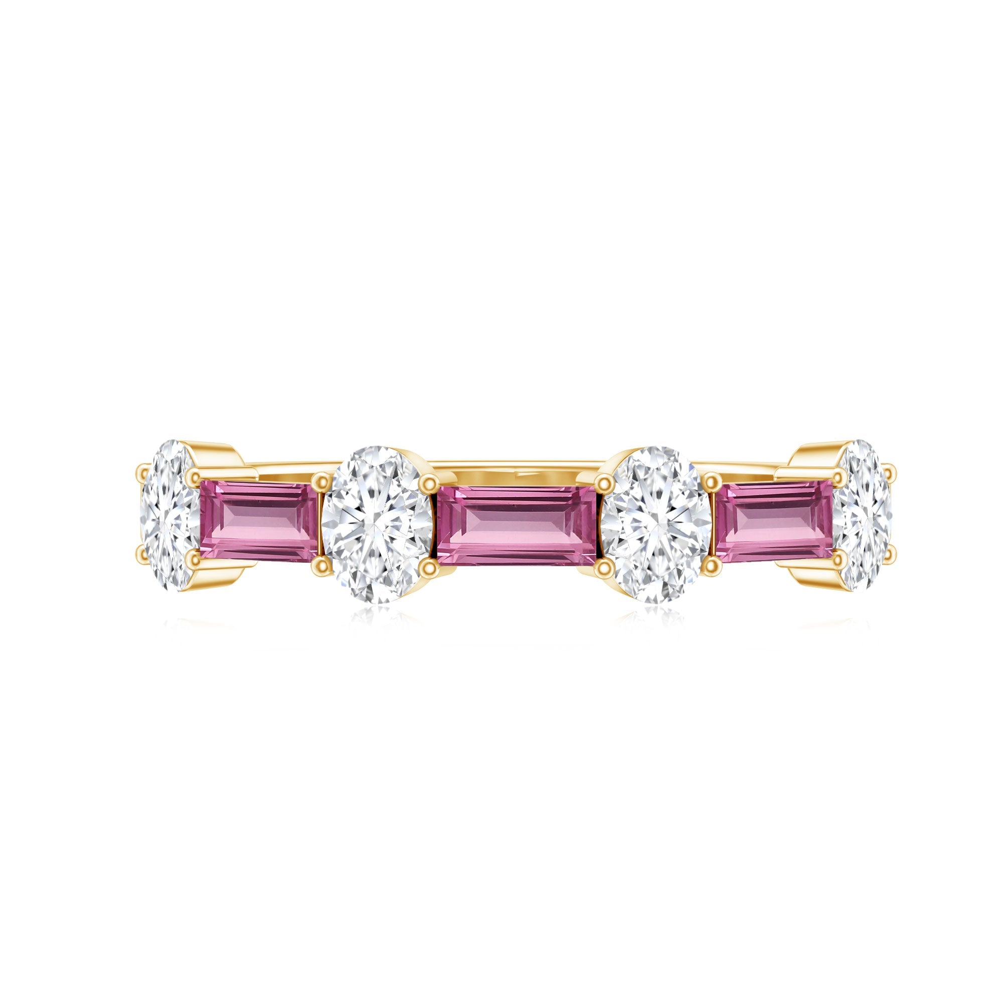 Natural Pink Tourmaline Semi Eternity Ring with Moissanite