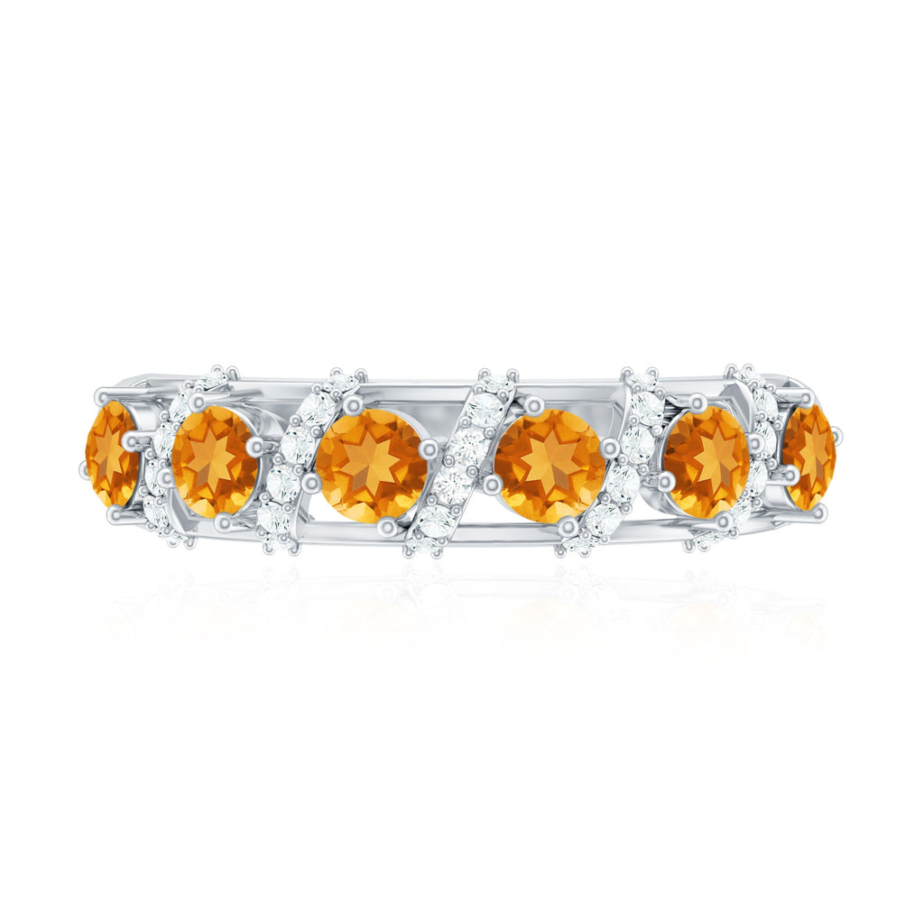 Natural Citrine Diamond Half Eternity Wedding Anniversary Ring