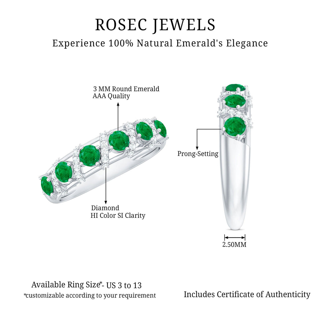 Emerald and Diamond Designer Wedding Band for Women