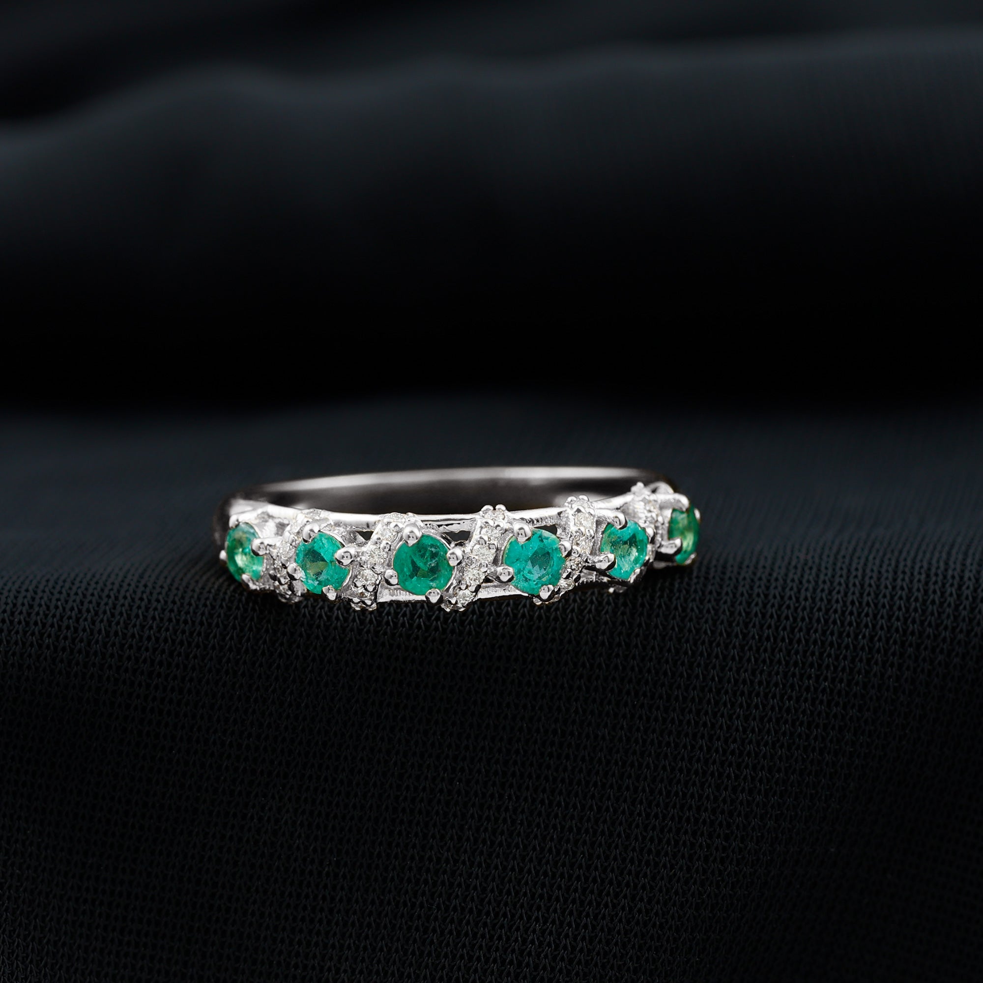 Emerald and Diamond Designer Wedding Band for Women