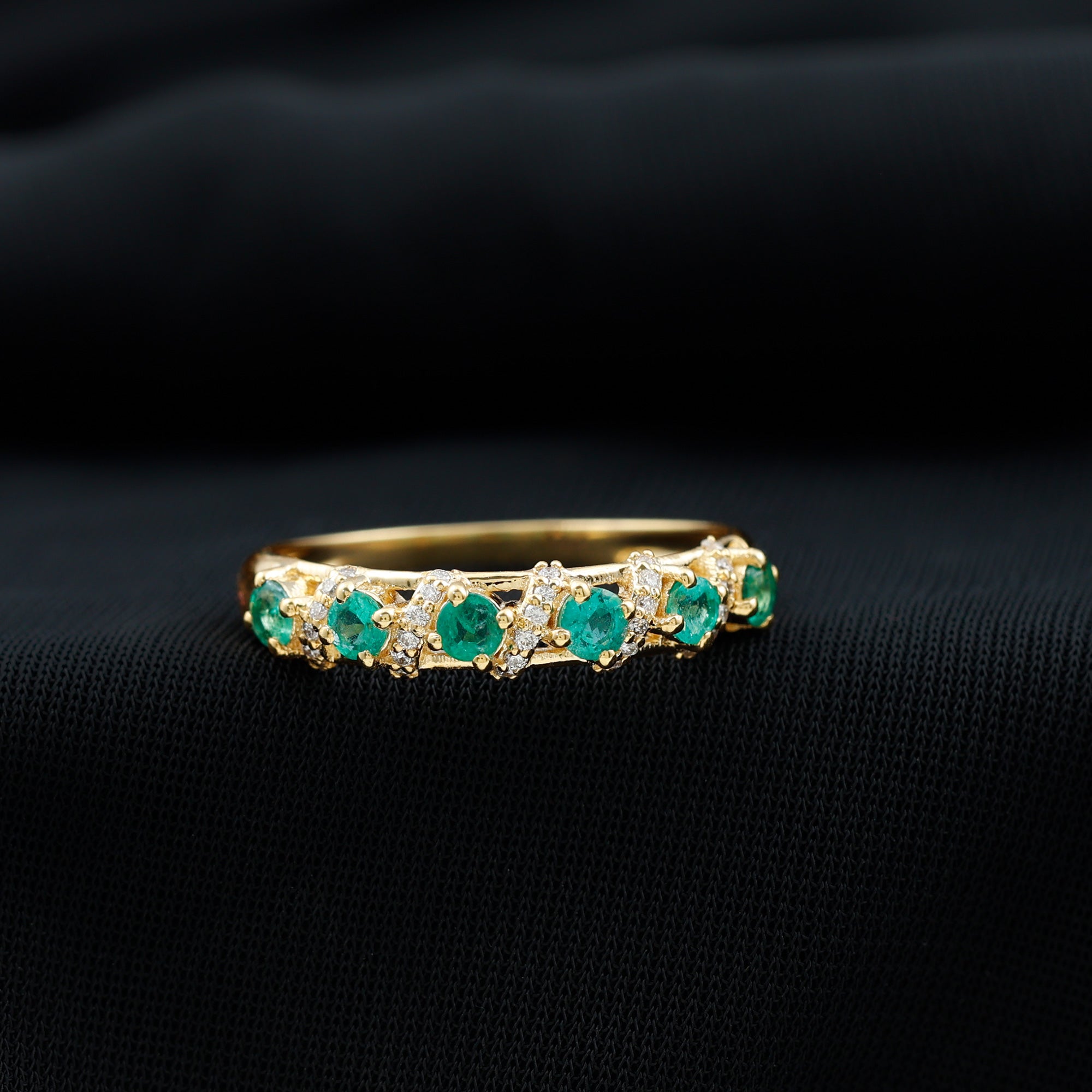 Emerald and Diamond Designer Wedding Band for Women