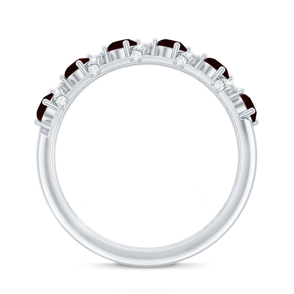 Genuine Red Garnet Diamond Half Eternity Ring for Anniversary