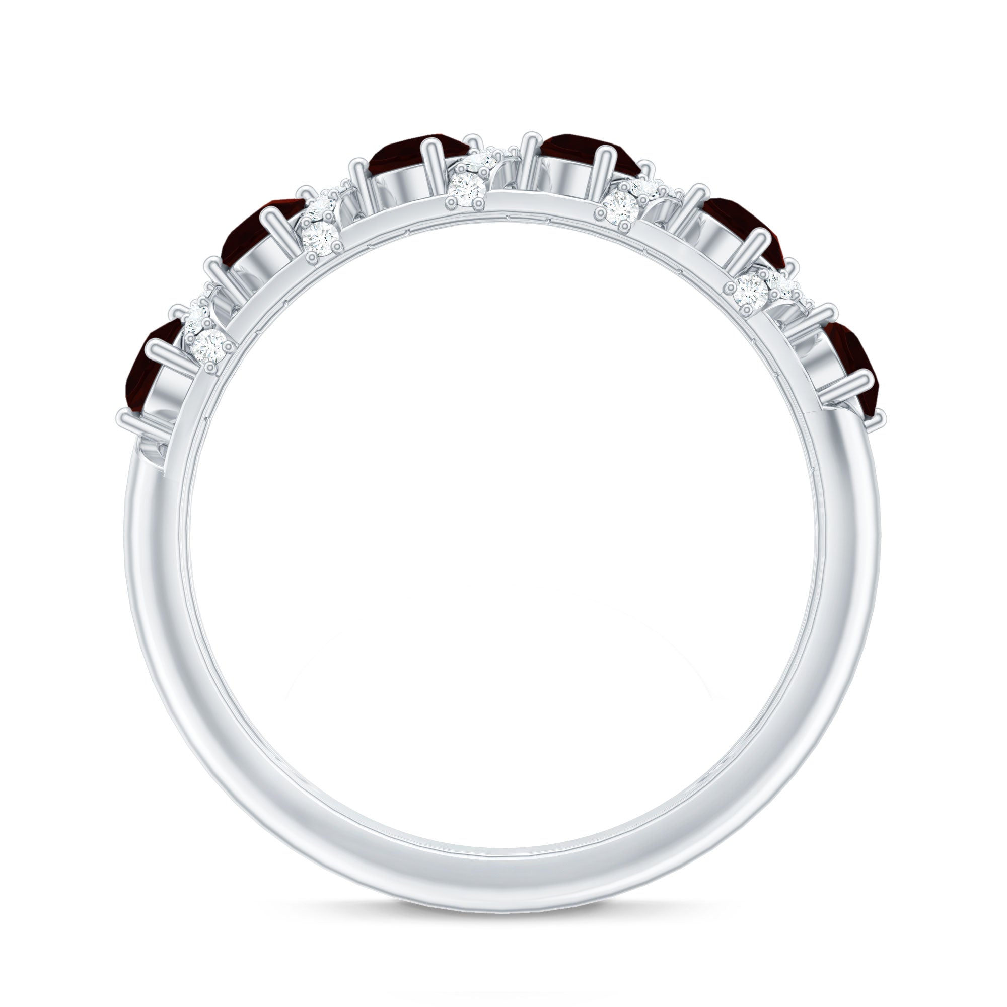 Genuine Red Garnet Diamond Half Eternity Ring for Anniversary