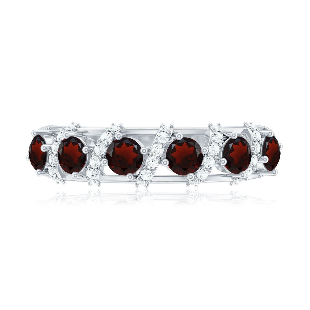 Genuine Red Garnet Diamond Half Eternity Ring for Anniversary