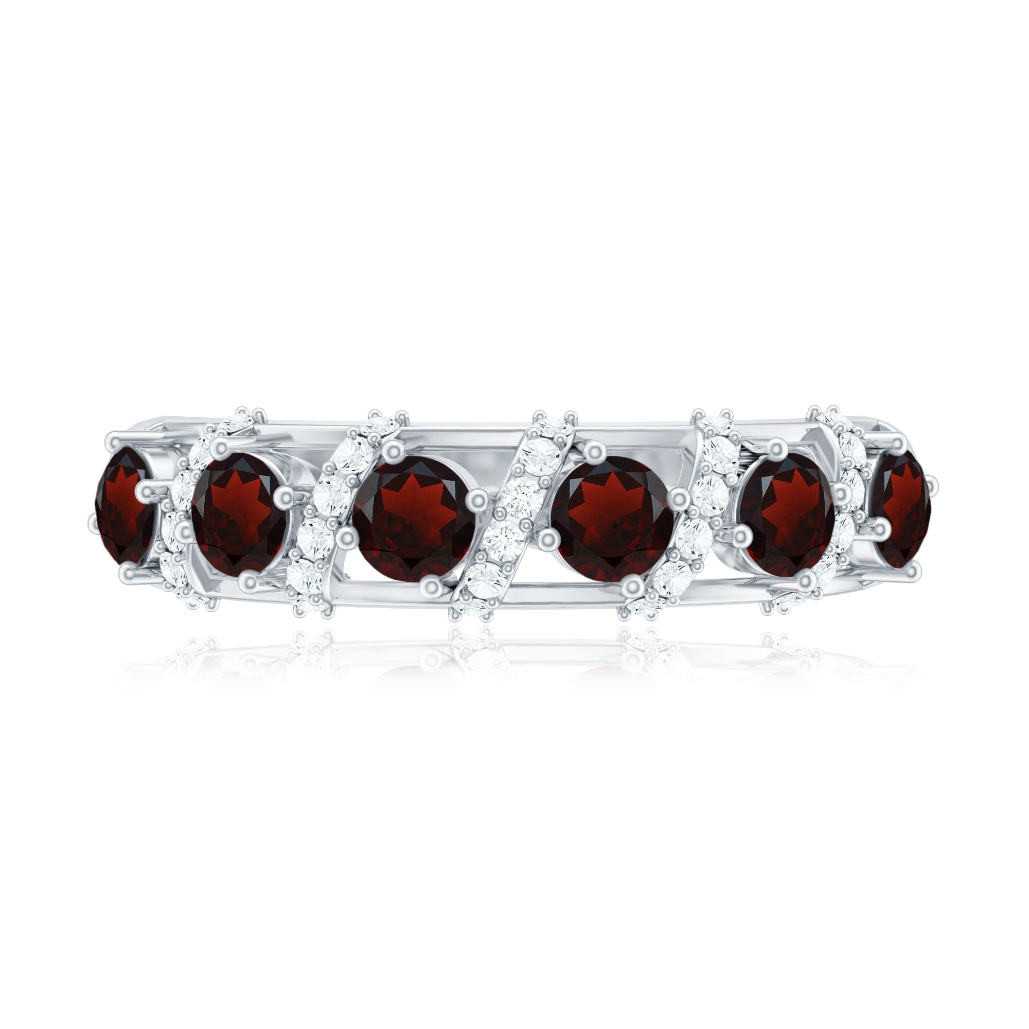 Genuine Red Garnet Diamond Half Eternity Ring for Anniversary